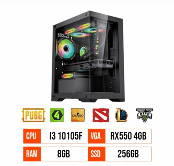 PC Gaming – i3 10105F | Ram 8GB | SSD 256G | RX550 4G